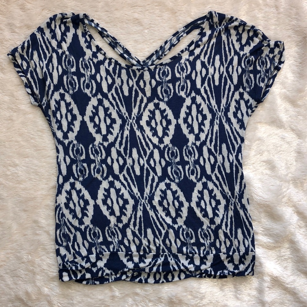 Blue Semi Cropped Top with Cutouts